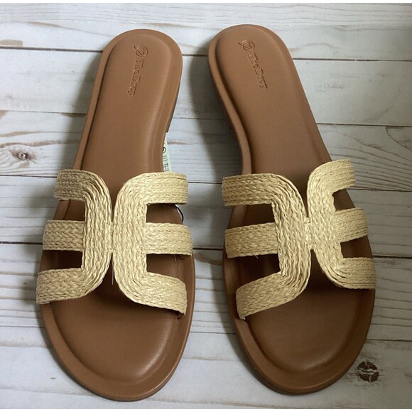 The Drop Monika Raffia Fashion Slip On Flat H-Band Slide Women’s Sandals Size 13 - Picture 1 of 11